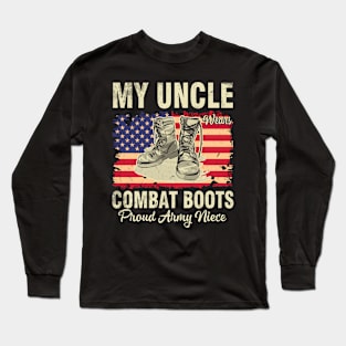 Happy Veteran Day Me My Uncle Combat Boots Proud Army Niece Long Sleeve T-Shirt